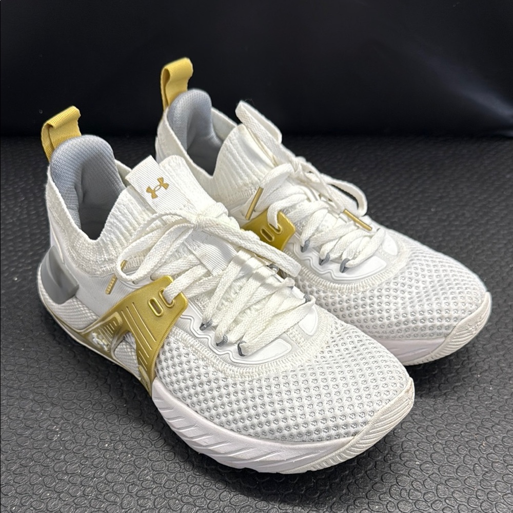 Under Armour White and Gold Sneakers
